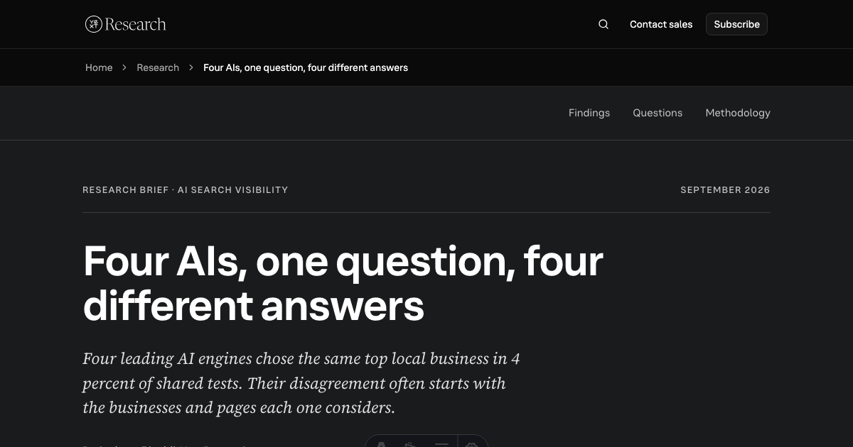 Masthead of the "Four AIs, one question, four different answers" report