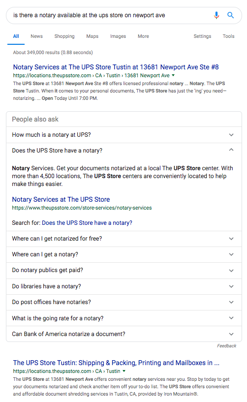 Search engine results showing brand verified answers